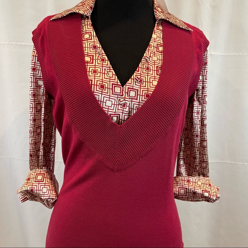 Modern  silk shirt with attached sweater vest